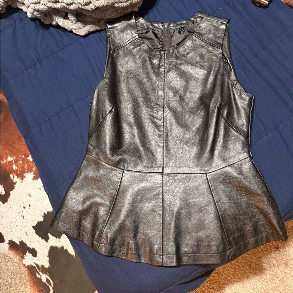 Black Leather Peplum Top